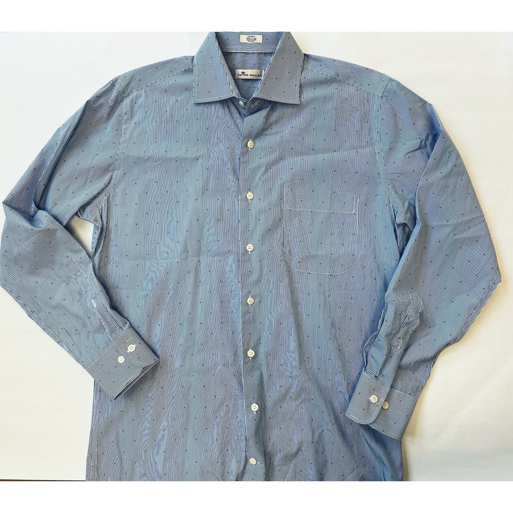 Peter Millar Shirt Mens Med Blue Button Down Striped Diamond Long Sleeve Preppyy